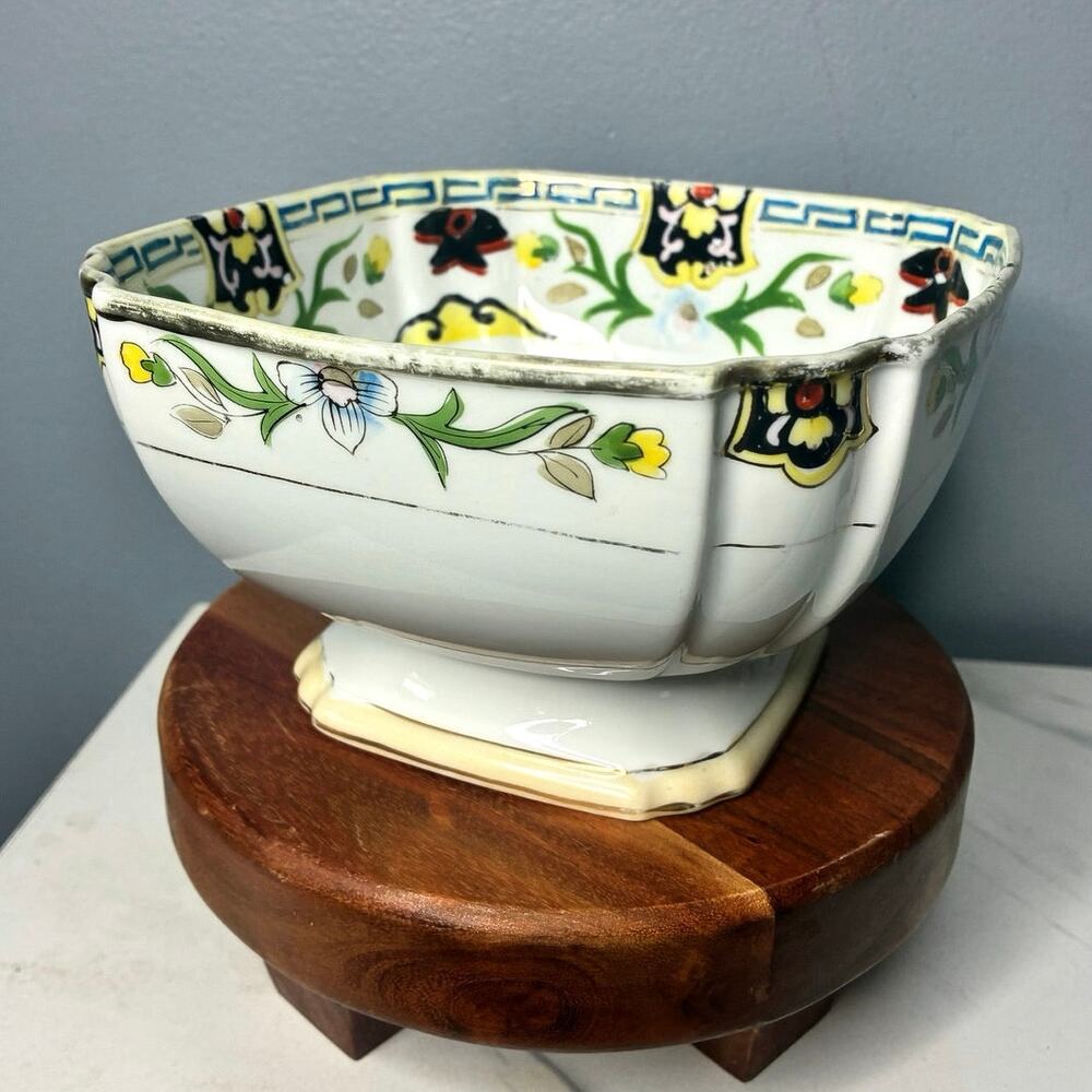 Antique Hand Painted Nippon Pedestal Bowl Floral Japanese Porcelain